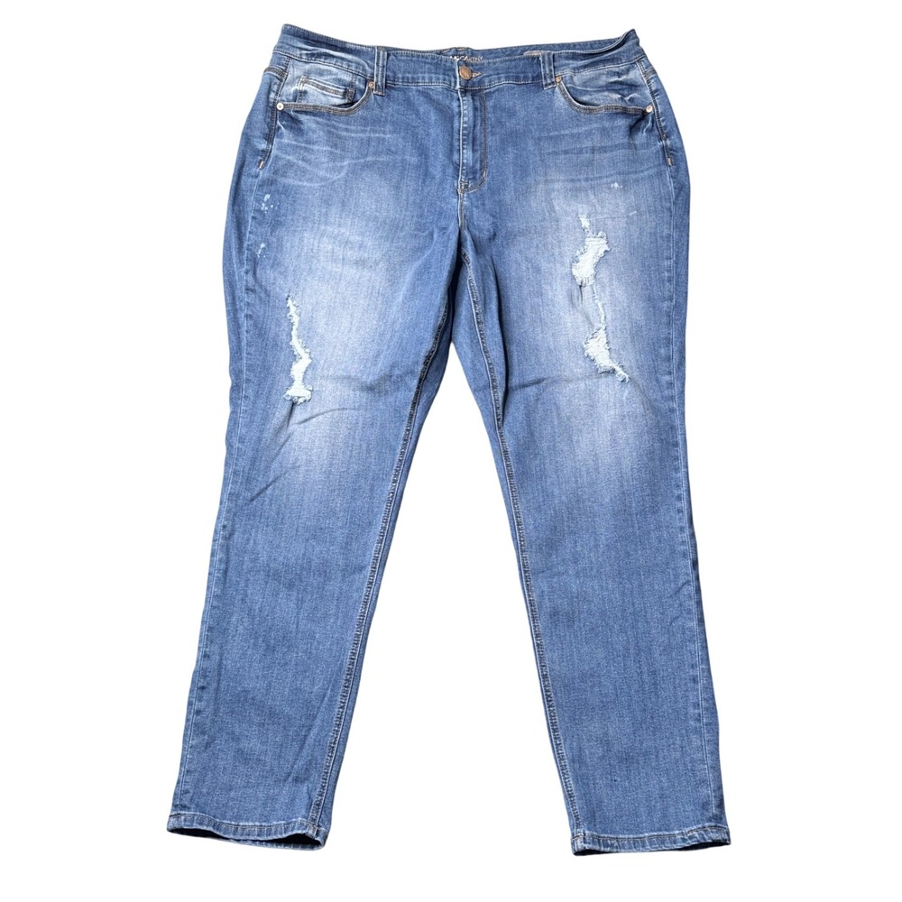 Melissa McCarthy Seven7 Womens 24W Girlfriend Jeans Distressed Medium Wash Blue